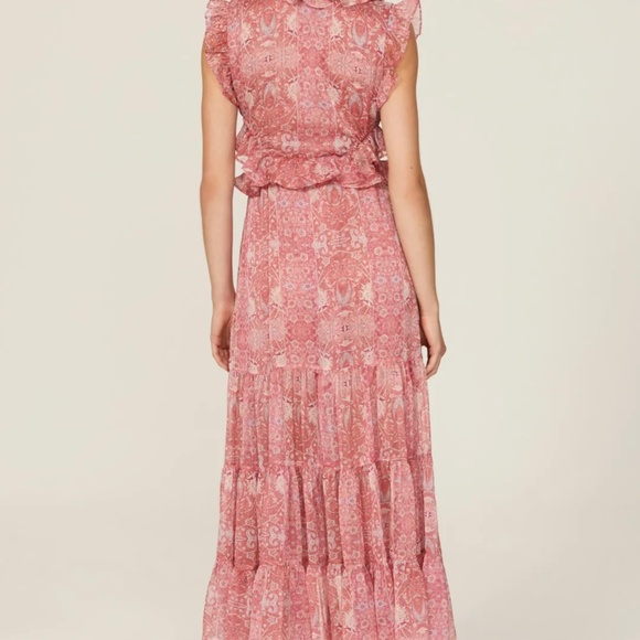 MISA Los Angeles Ruffled Maxi Dress – Red/Pink Paisley – Size M - Picture 4 of 7